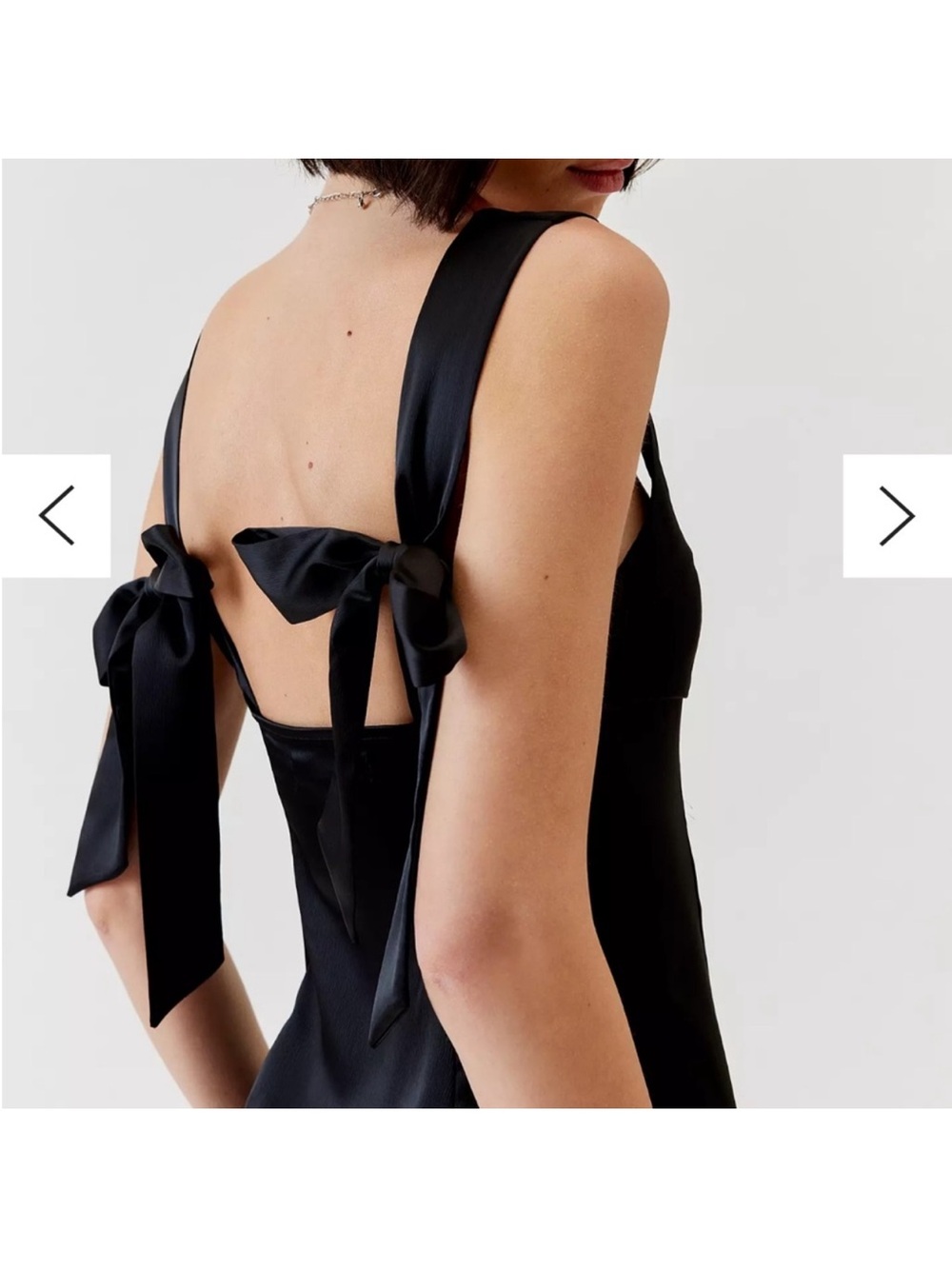 NWT Urban Outfitters Bri Double Bow Satin Mini Dress in black - Picture 3 of 9